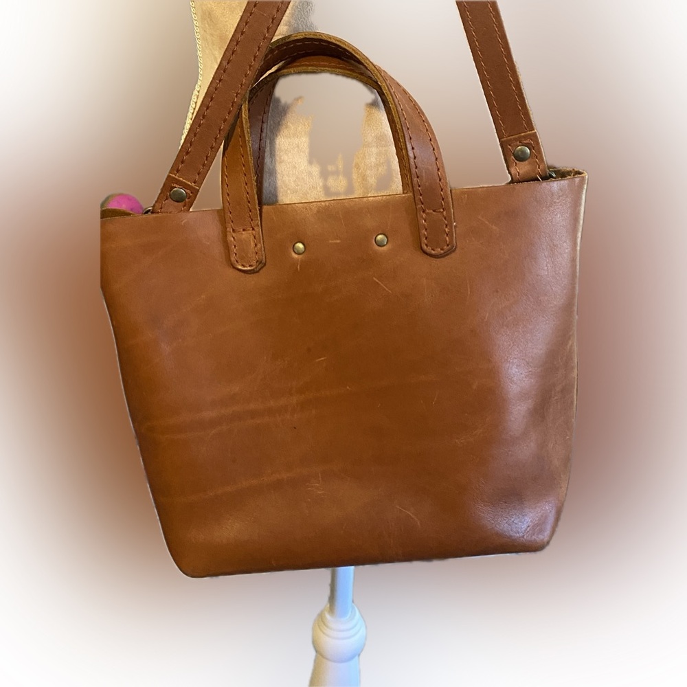 Portland Leather Brown Crossbody Mini Tote - Picture 3 of 5